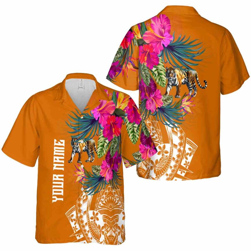 Custom Tiger Polynesian Flowers Hawaiian Shirt Premium grade