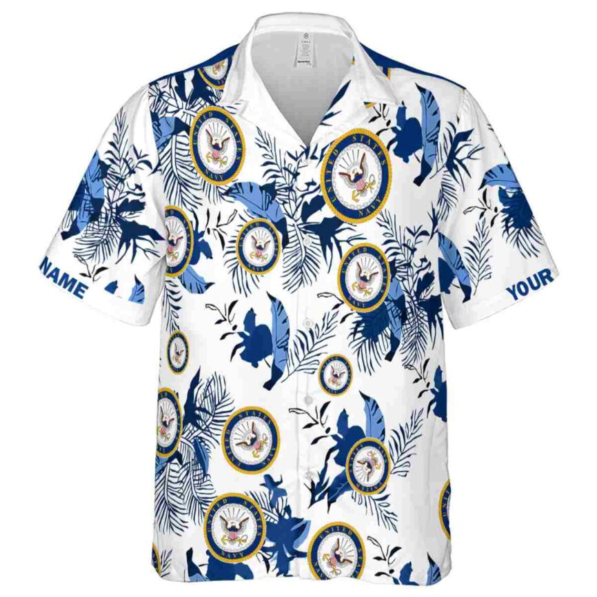 Custom US Navy Leafy Accents Hawaiian Shirt Fashion forward