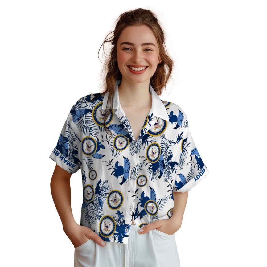 Custom US Navy Leafy Accents Hawaiian Shirt Top rated