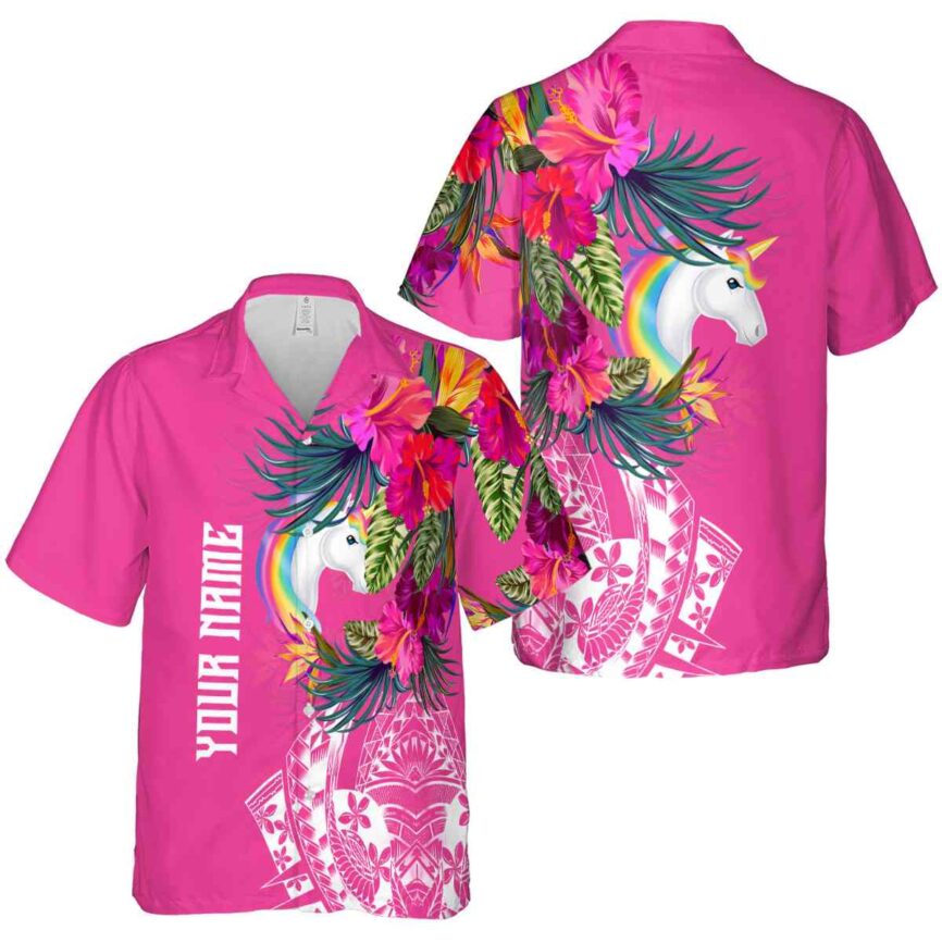 Custom Unicorn Polynesian Flowers Hawaiian Shirt Premium grade