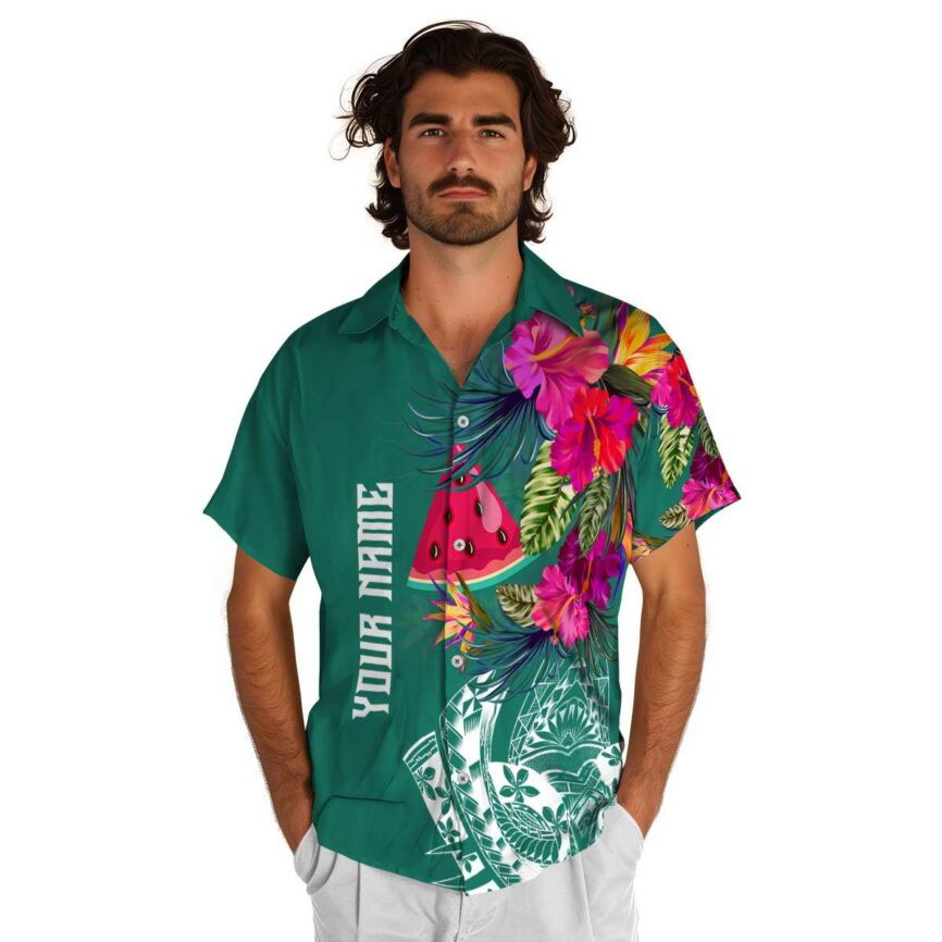 Custom Watermelon Polynesian Flowers Hawaiian Shirt New Arrival