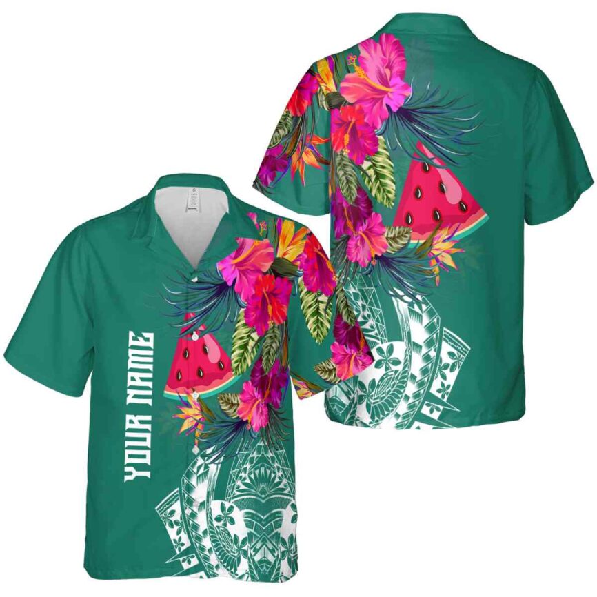 Custom Watermelon Polynesian Flowers Hawaiian Shirt Premium grade