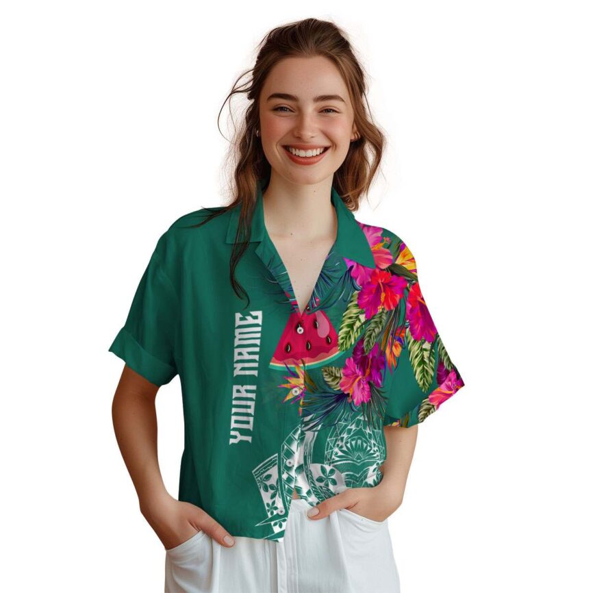 Custom Watermelon Polynesian Flowers Hawaiian Shirt Top rated