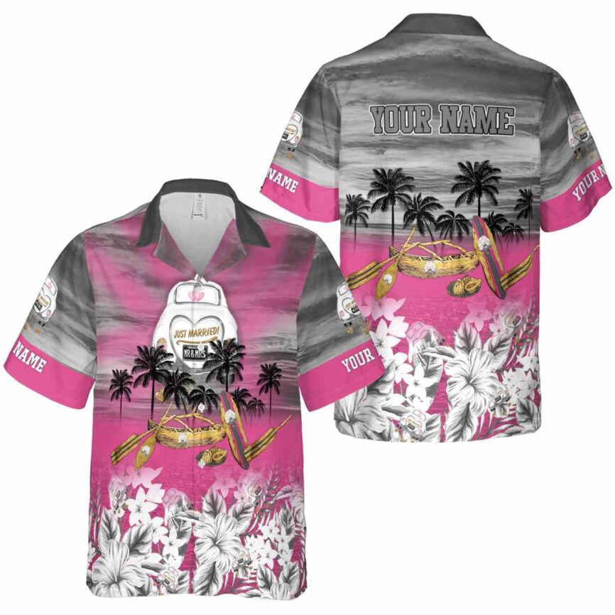 Custom Wedding Sunset Beach Canoe Hawaiian Shirt Premium grade