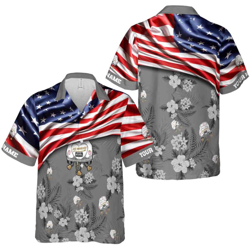 Custom Wedding US Flag Themed Hawaiian Shirt Premium grade