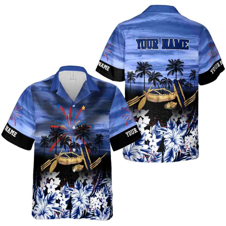 Customized 4th Of July Sunset Beach Canoe Hawaiian Shirt Premium grade