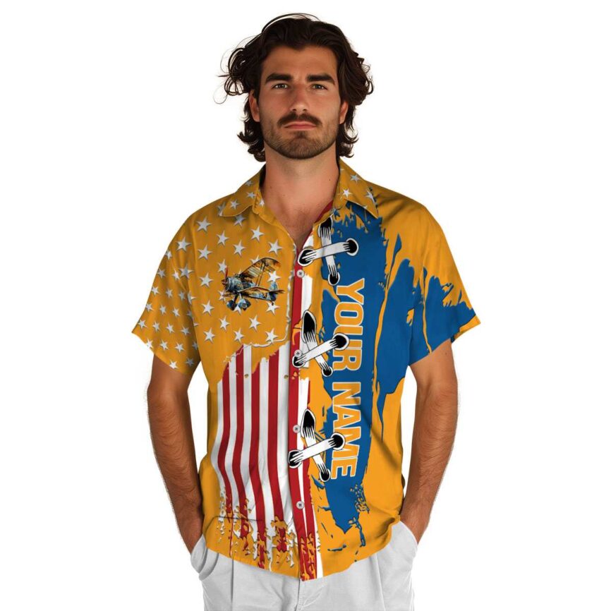 Customized Airplane Flag Stitches Hawaiian Shirt New Arrival