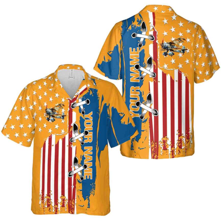 Customized Airplane Flag Stitches Hawaiian Shirt Premium grade