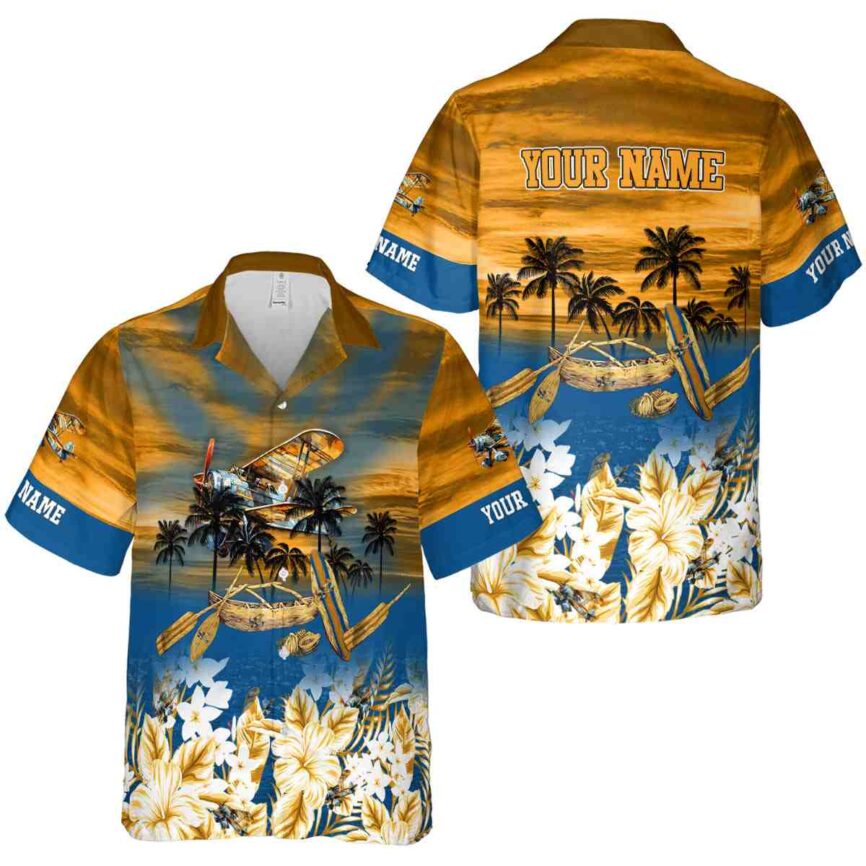 Customized Airplane Sunset Beach Canoe Hawaiian Shirt Premium grade