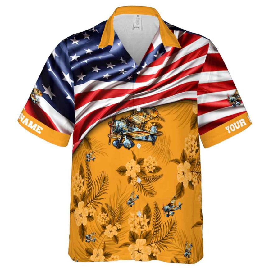 Customized Airplane US Flag Themed Hawaiian Shirt Fashion forward