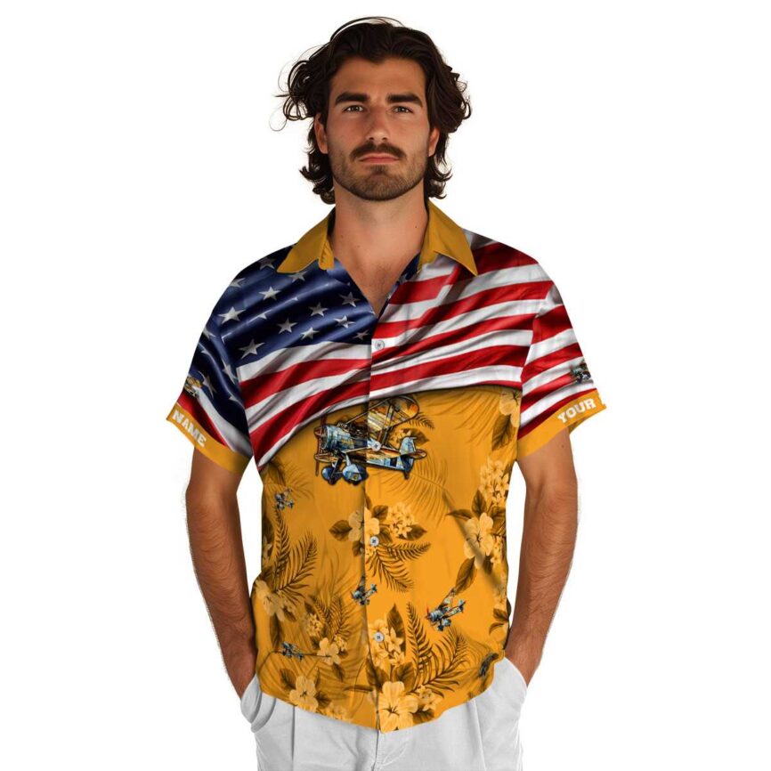 Customized Airplane US Flag Themed Hawaiian Shirt New Arrival