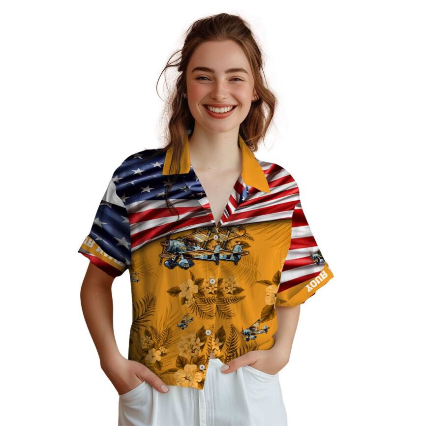 Customized Airplane US Flag Themed Hawaiian Shirt Top rated