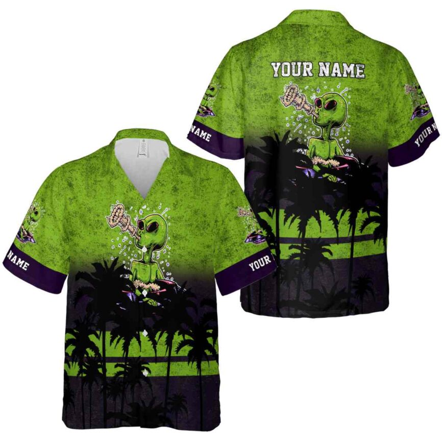 Customized Alien Sunset Gradient Hawaiian Shirt Premium grade