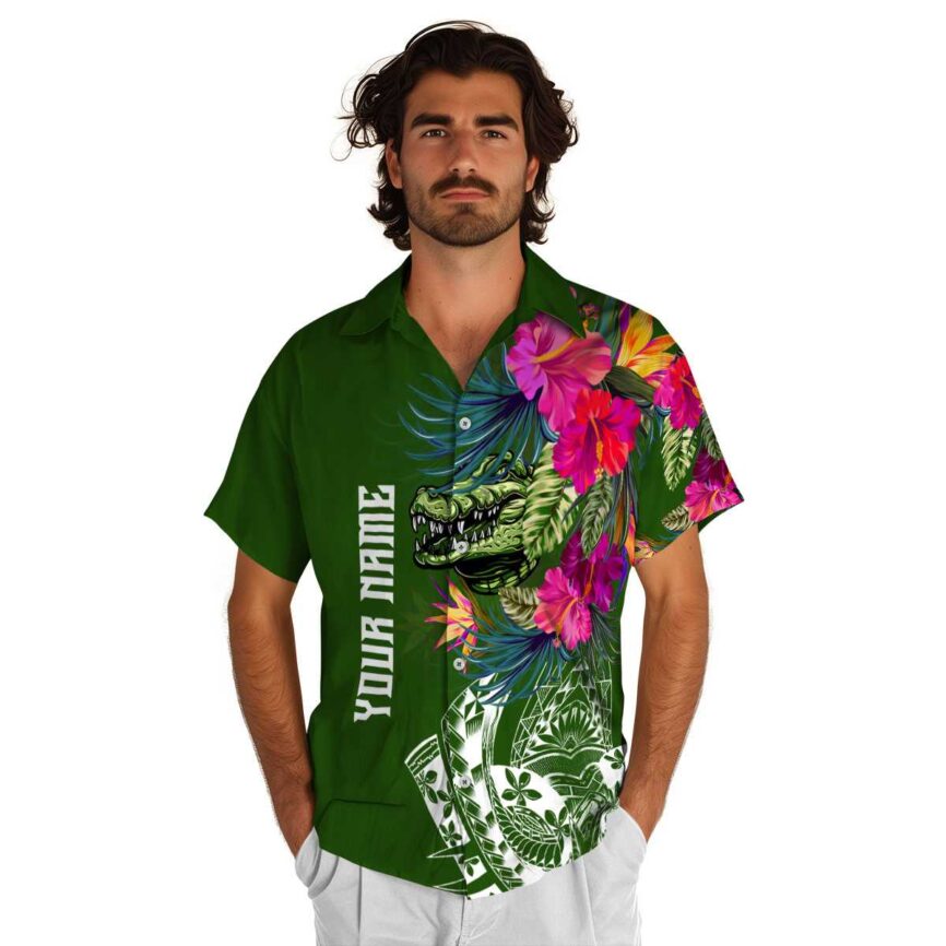 Customized Alligator Polynesian Flowers Hawaiian Shirt New Arrival