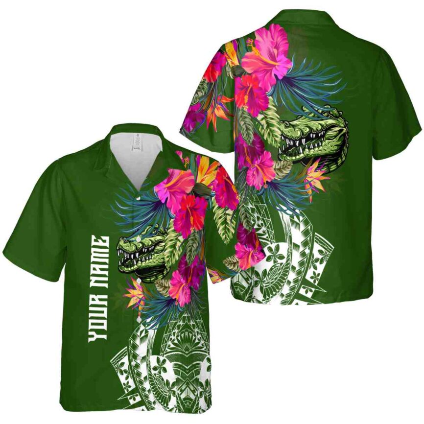 Customized Alligator Polynesian Flowers Hawaiian Shirt Premium grade