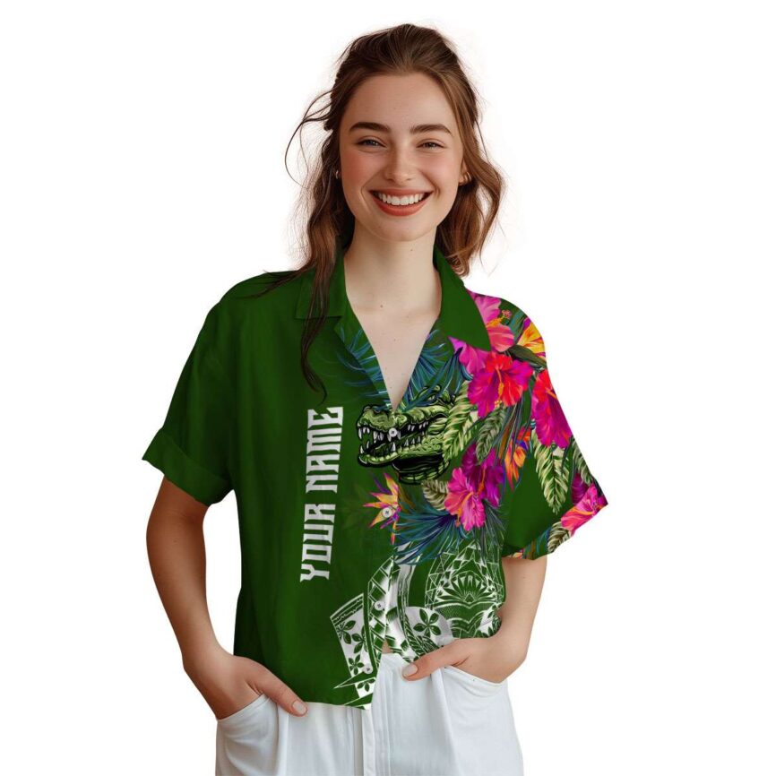 Customized Alligator Polynesian Flowers Hawaiian Shirt Top rated