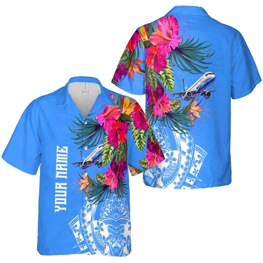 Customized Aviation Polynesian Flowers Hawaiian Shirt Premium grade