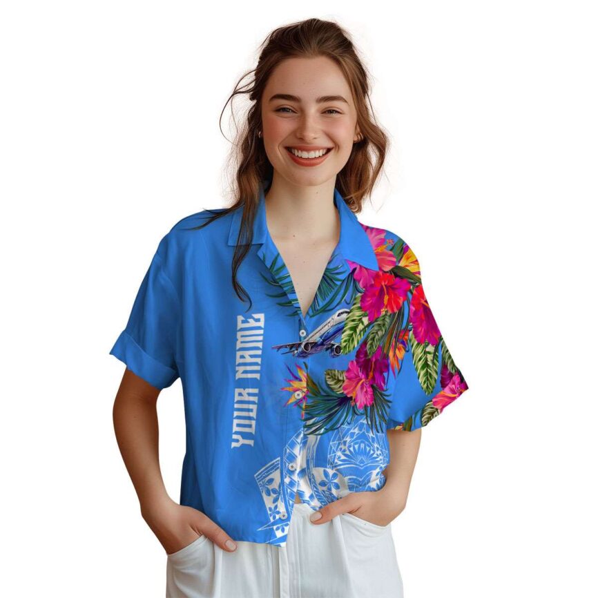 Customized Aviation Polynesian Flowers Hawaiian Shirt Top rated