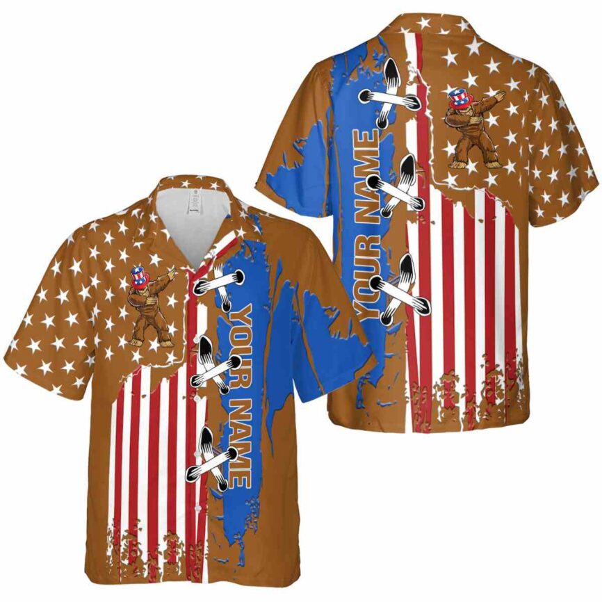 Customized Bigfoot Flag Stitches Hawaiian Shirt Premium grade