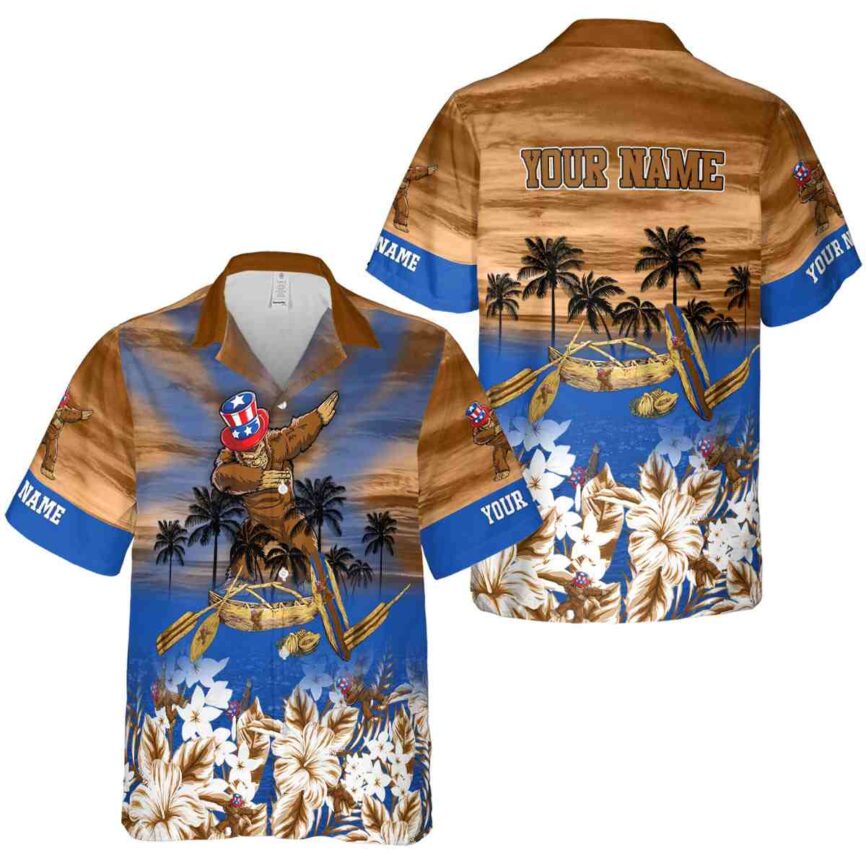 Customized Bigfoot Sunset Beach Canoe Hawaiian Shirt Premium grade