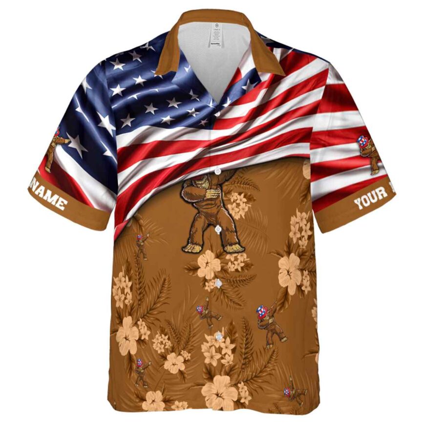 Customized Bigfoot US Flag Themed Hawaiian Shirt Fashion forward