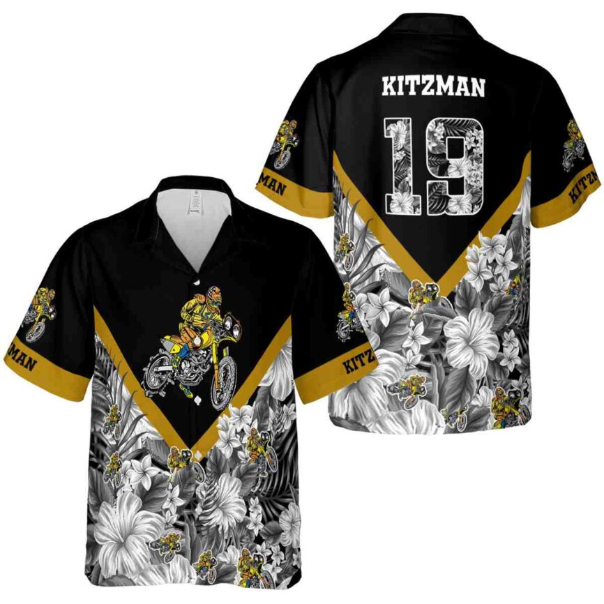 Customized Biker Bold Floral Number Hawaiian Shirt Premium grade