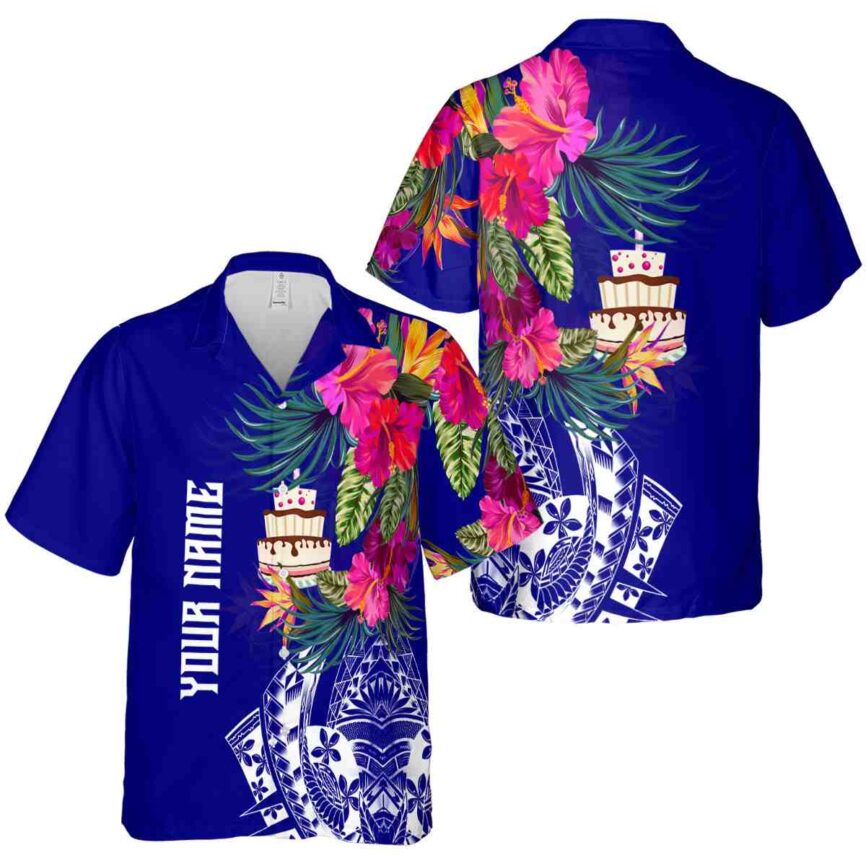 Customized Birthday Polynesian Flowers Hawaiian Shirt Premium grade