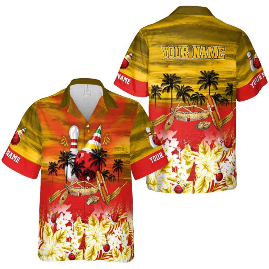 Customized Bowling Sunset Beach Canoe Hawaiian Shirt Premium grade