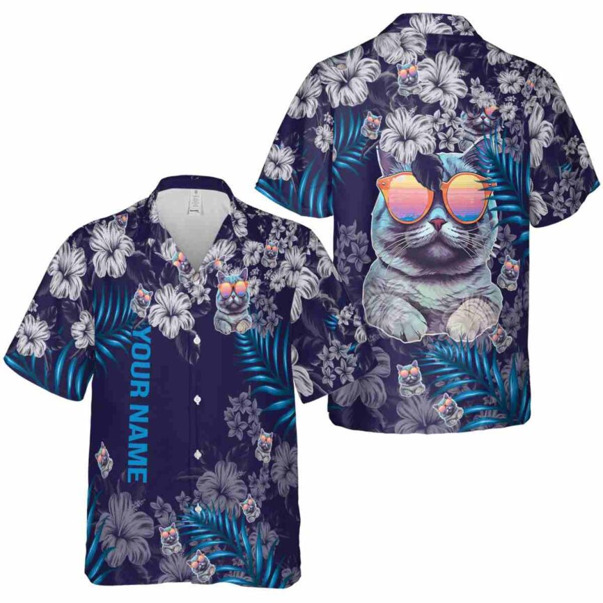 Customized Cat Hibiscus Pattern Hawaiian Shirt Premium grade