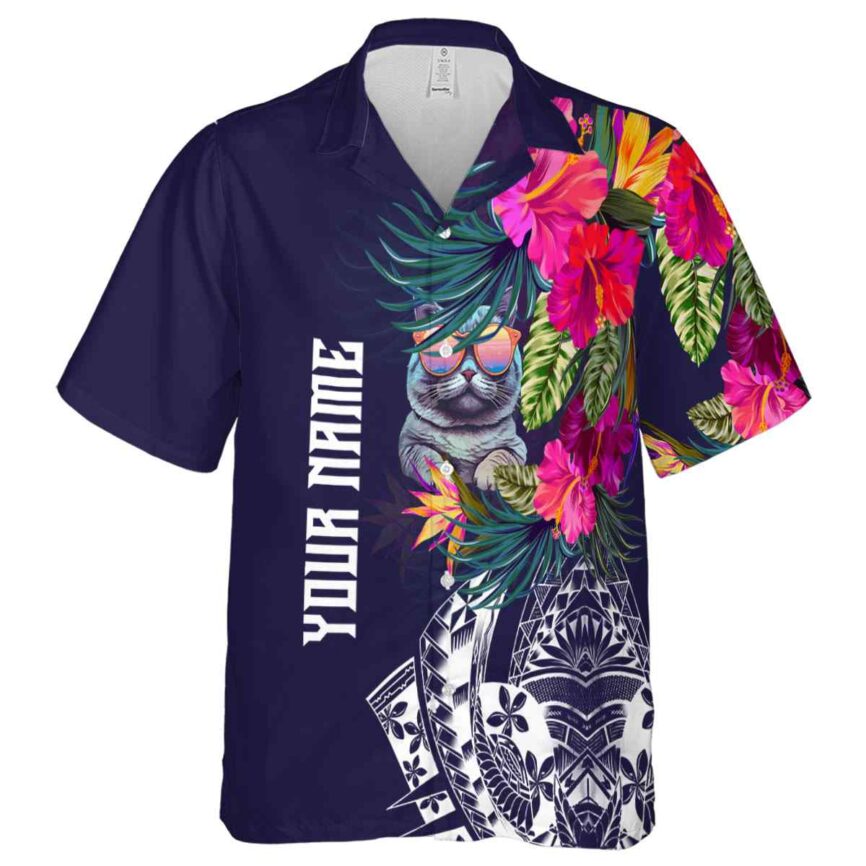 Customized Cat Polynesian Flowers Hawaiian Shirt Fashion forward