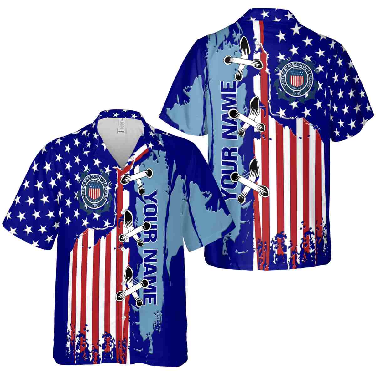 Customized Coast Guard Flag Stitches Hawaiian Shirt Premium grade Customized Coast Guard Flag Stitches Hawaiian Shirt Premium grade