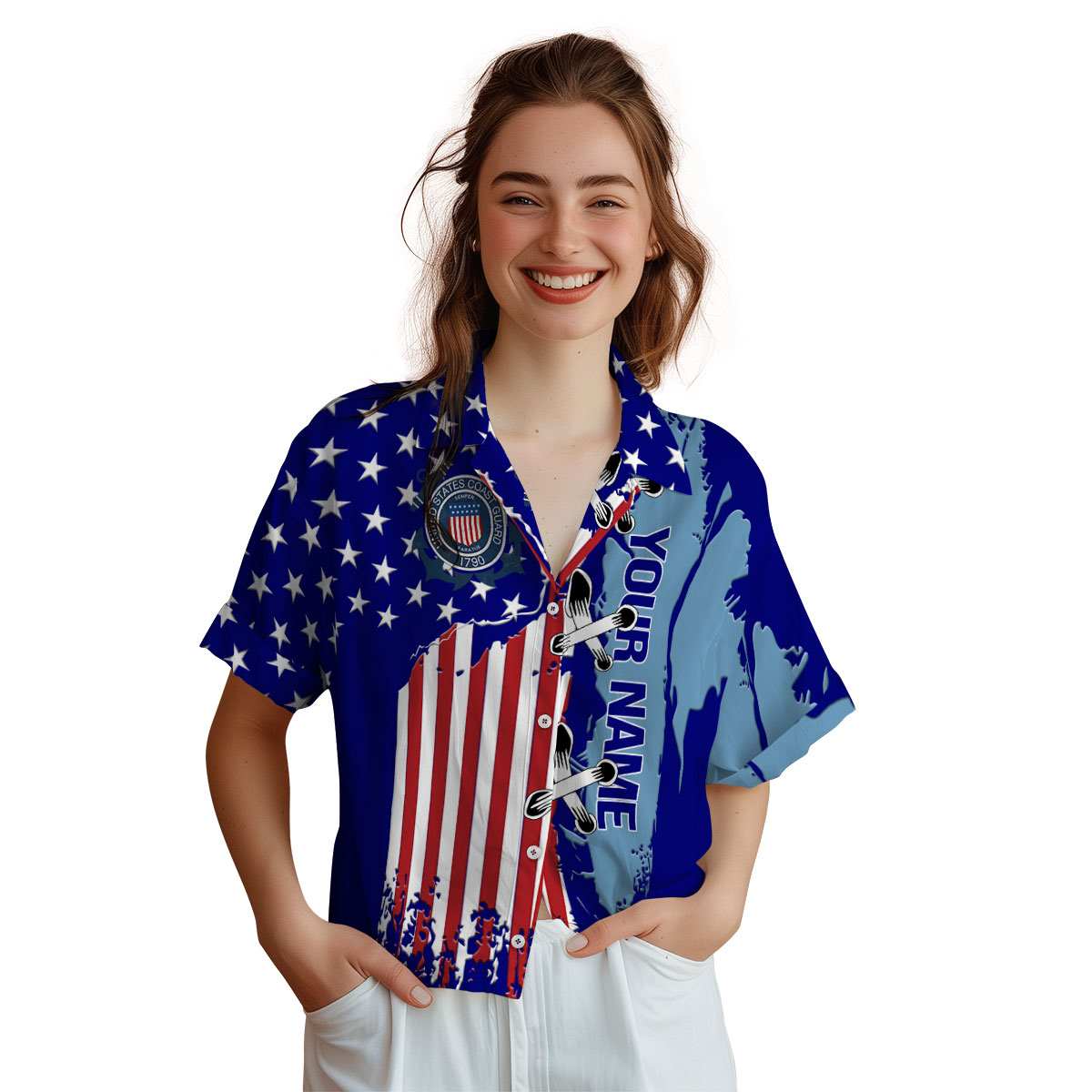 Customized Coast Guard Flag Stitches Hawaiian Shirt Top rated Customized Coast Guard Flag Stitches Hawaiian Shirt Top rated