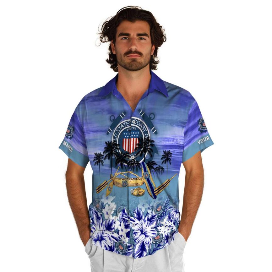 Customized Coast Guard Sunset Beach Canoe Hawaiian Shirt New Arrival