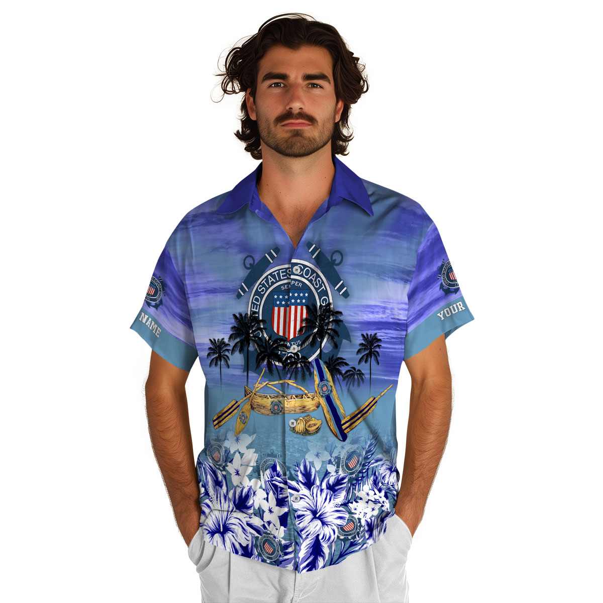 Customized Coast Guard Sunset Beach Canoe Hawaiian Shirt New Arrival Customized Coast Guard Sunset Beach Canoe Hawaiian Shirt New Arrival
