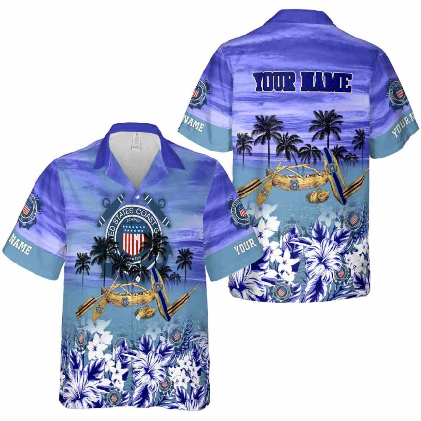 Customized Coast Guard Sunset Beach Canoe Hawaiian Shirt Premium grade