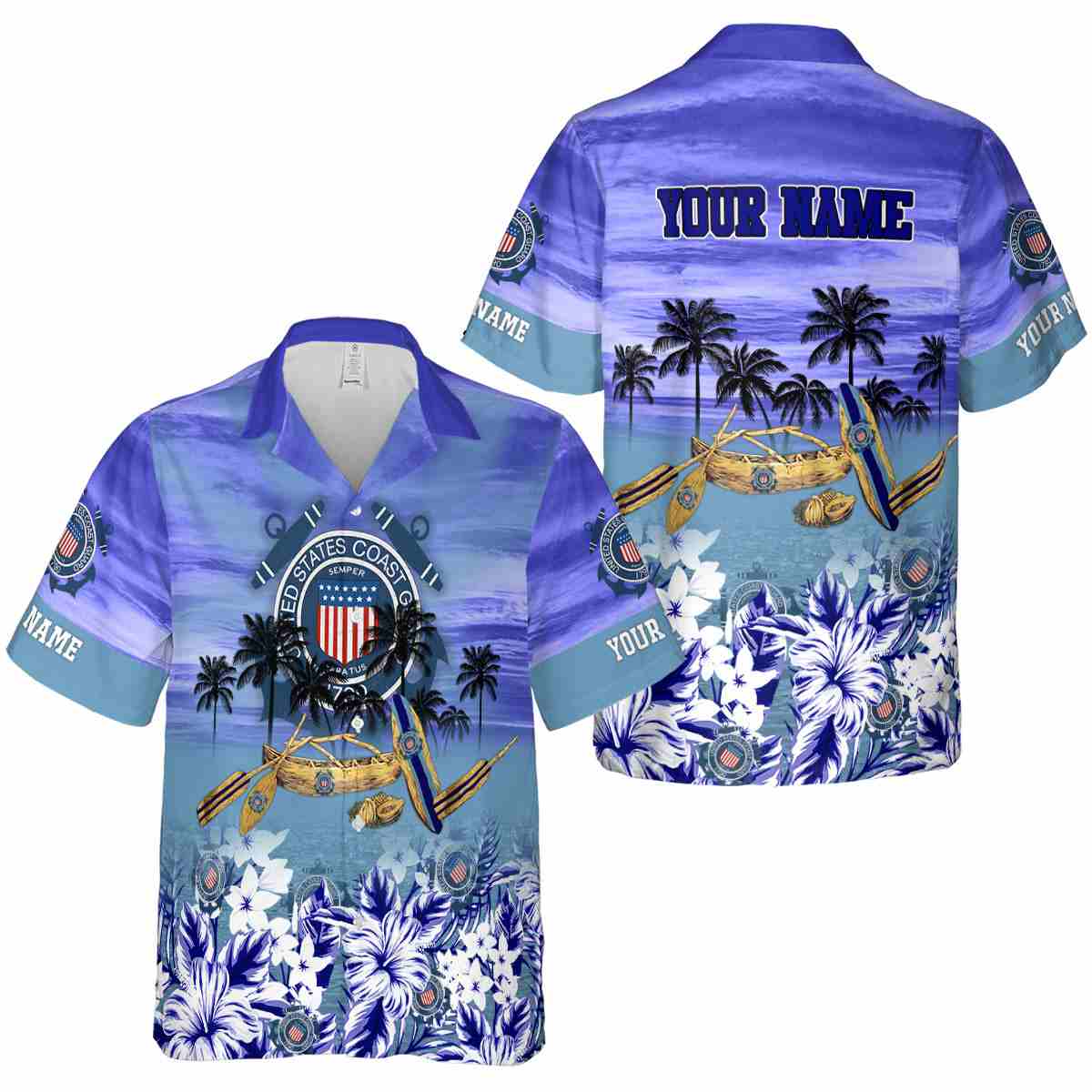 Customized Coast Guard Sunset Beach Canoe Hawaiian Shirt Premium grade Customized Coast Guard Sunset Beach Canoe Hawaiian Shirt Premium grade