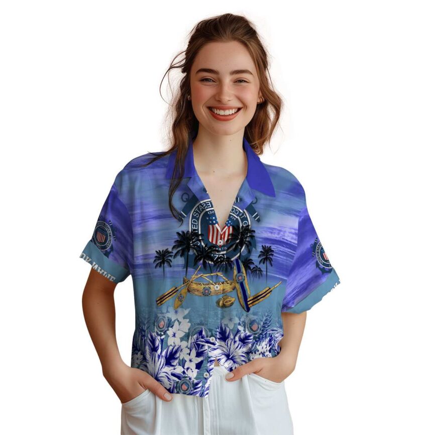 Customized Coast Guard Sunset Beach Canoe Hawaiian Shirt Top rated