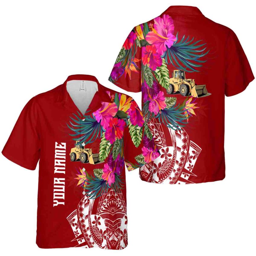 Customized Construction Polynesian Flowers Hawaiian Shirt Premium grade