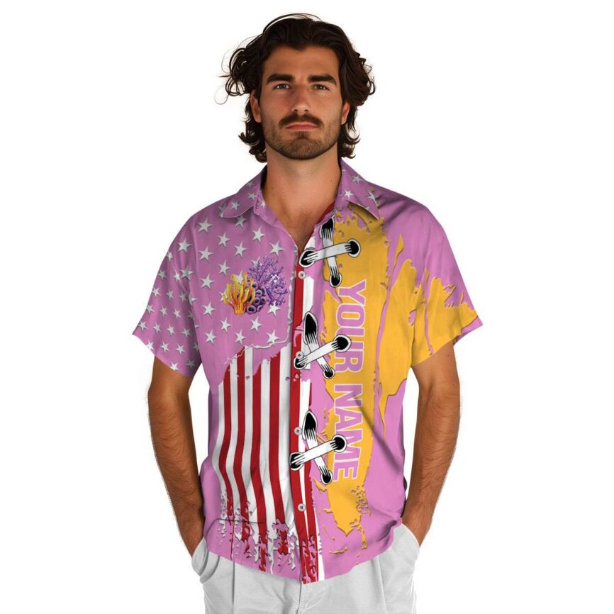 Customized Coral Flag Stitches Hawaiian Shirt New Arrival