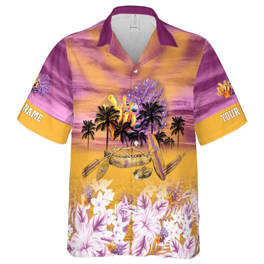 Customized Coral Sunset Beach Canoe Hawaiian Shirt Fashion forward