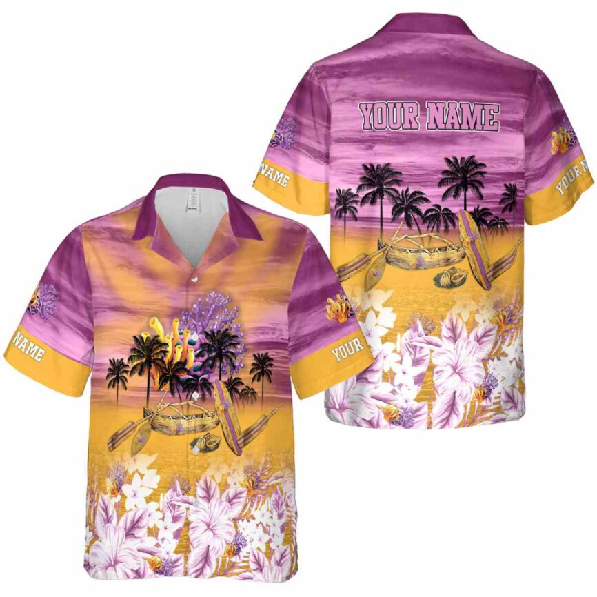 Customized Coral Sunset Beach Canoe Hawaiian Shirt Premium grade