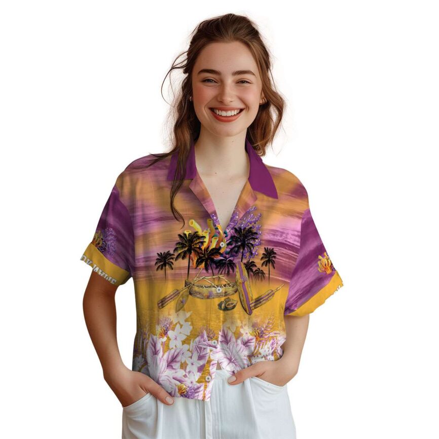 Customized Coral Sunset Beach Canoe Hawaiian Shirt Top rated