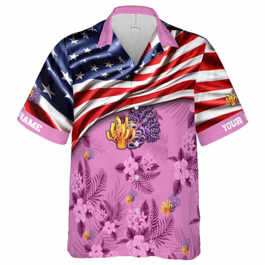 Customized Coral US Flag Themed Hawaiian Shirt Fashion forward