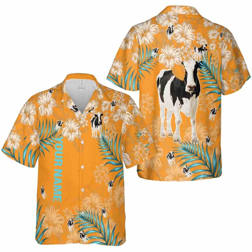 Customized Cow Hibiscus Pattern Hawaiian Shirt Premium grade