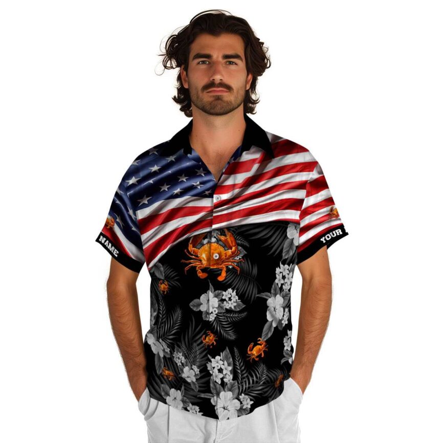Customized Crab US Flag Themed Hawaiian Shirt New Arrival
