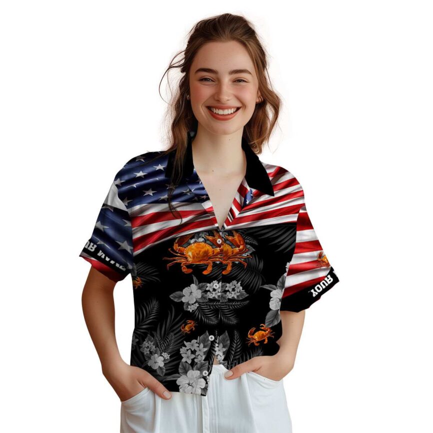 Customized Crab US Flag Themed Hawaiian Shirt Top rated