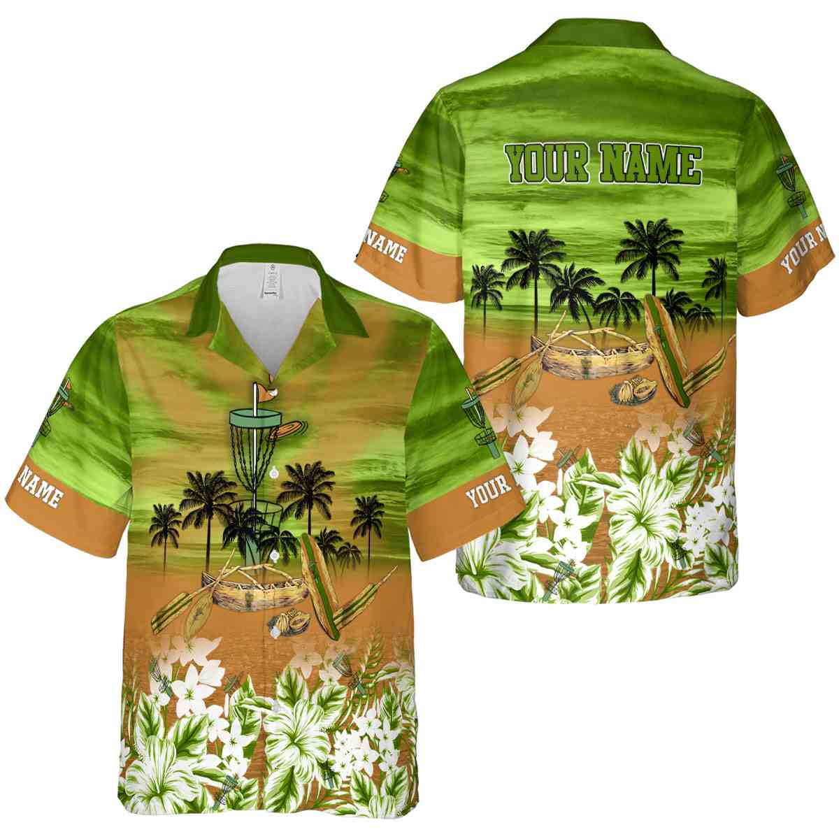Customized Disc Golf Sunset Beach Canoe Hawaiian Shirt Premium grade Customized Disc Golf Sunset Beach Canoe Hawaiian Shirt Premium grade