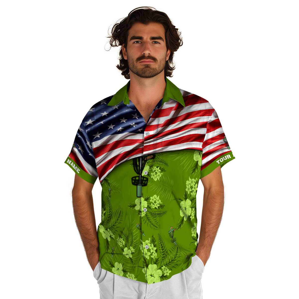 Customized Disc Golf US Flag Themed Hawaiian Shirt New Arrival Customized Disc Golf US Flag Themed Hawaiian Shirt New Arrival
