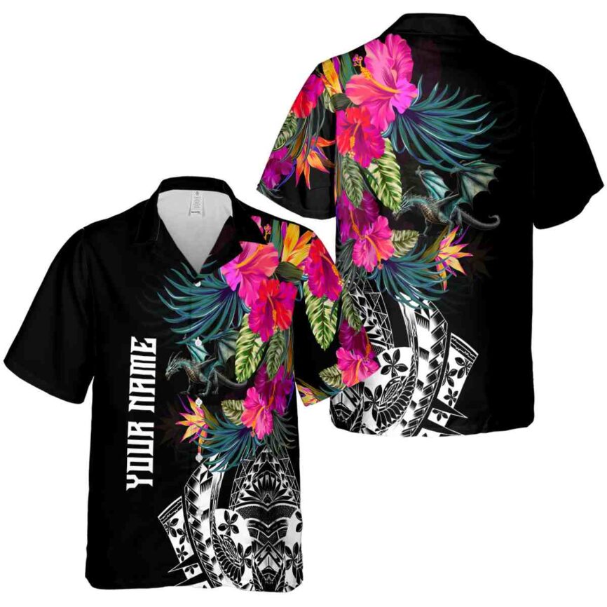 Customized Dragon Polynesian Flowers Hawaiian Shirt Premium grade