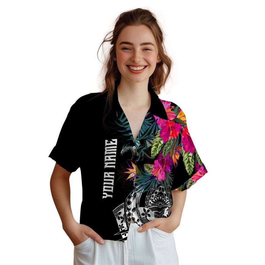 Customized Dragon Polynesian Flowers Hawaiian Shirt Top rated